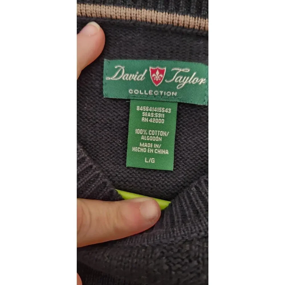 Vintage David Taylor Knit Sweater Mens Sz Large Black‎ Argyle Cotton Y2K NWT